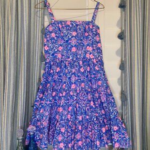 Lilly Pulitzer Fit and Flare Sundress Floral Pink Blue Alision Dress Small